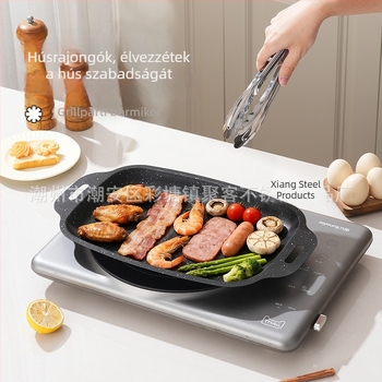 Maifan kő grilllemez, koreai stílusú teppanyaki grillsütő, hordozható vas grilllemez kültéri használatra