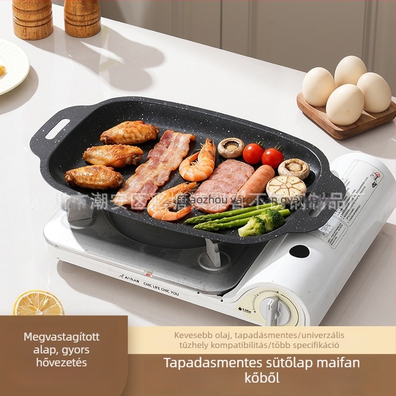 Maifan kő grilllemez, koreai stílusú teppanyaki grillsütő, hordozható vas grilllemez kültéri használatra