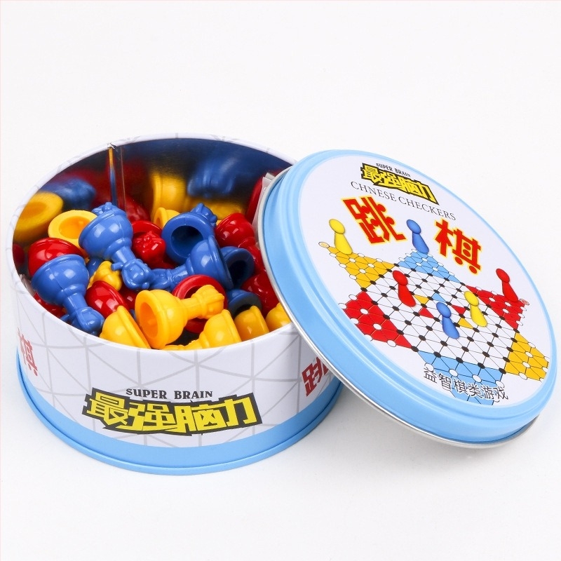 Fool's Square kerek fémdobozos gyerekeknek szánt többjátékos készlet: Gomoku, Állatsakk, Ludo, Xiangqi és Dáma – családi oktató játék
