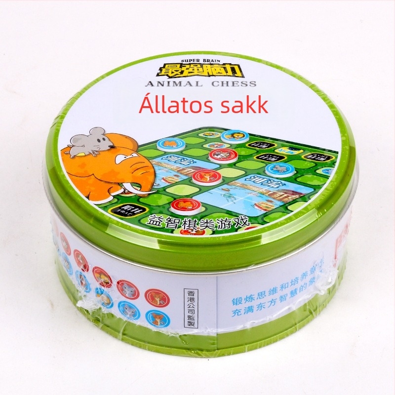 Fool's Square kerek fémdobozos gyerekeknek szánt többjátékos készlet: Gomoku, Állatsakk, Ludo, Xiangqi és Dáma – családi oktató játék