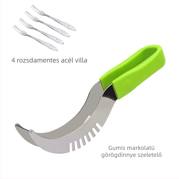 Dinnyevágó eszköz – osztó, darabokra vágó, pulpa kivevő, gyümölcs hámozó, rozsdamentes acél
