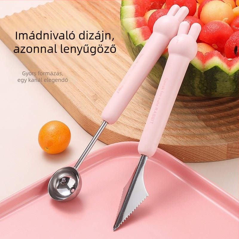 Rozsdamentes acél gyümölcsgolyó-formázó és dinnyeszeletelő eszköz, kör alakú kanál