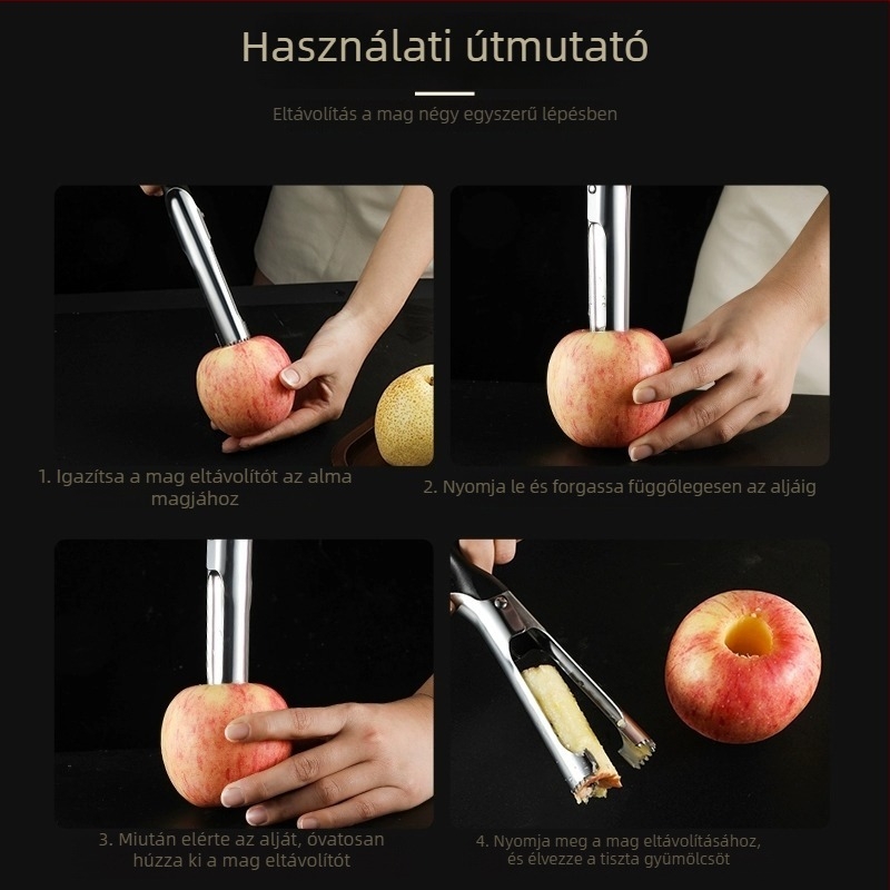 Élelmiszer-minőségű rozsdamentes acél alma- és körtemag-eltávolító, gyümölcskés, konyhai eszköz