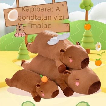 Capybara plüssfigura, hosszú ölelős párnával, aranyos angyali dizájn gyerekeknek