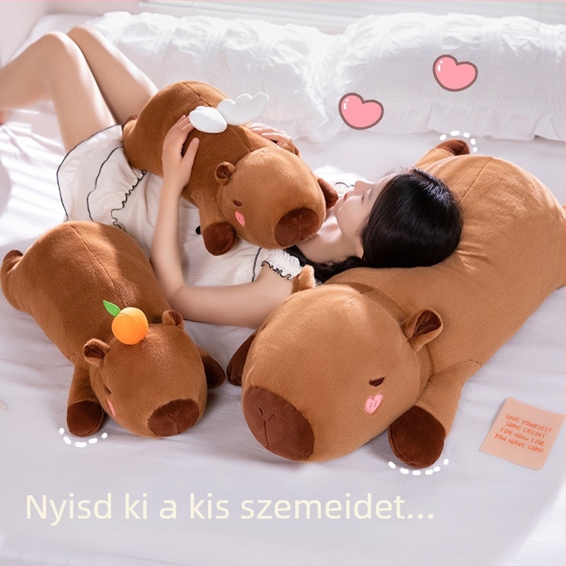 Capybara plüssfigura, hosszú ölelős párnával, aranyos angyali dizájn gyerekeknek