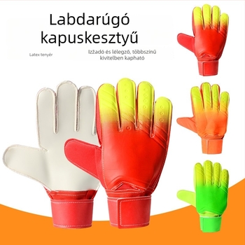 Gradiens színű kapus kesztyű ujjak védelmével, vastag latex, kopásálló futball-edzés kesztyű PU bőrrel