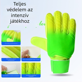 Gradiens színű kapus kesztyű ujjak védelmével, vastag latex, kopásálló futball-edzés kesztyű PU bőrrel