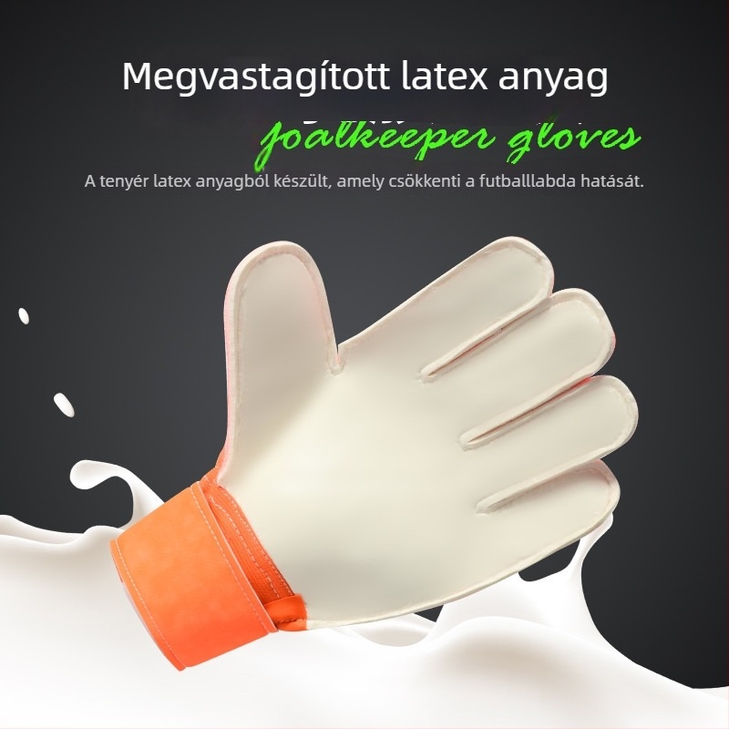 Gradiens színű kapus kesztyű ujjak védelmével, vastag latex, kopásálló futball-edzés kesztyű PU bőrrel