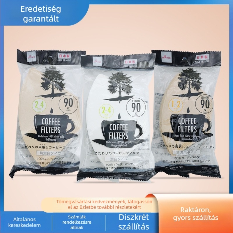 Daiso kávéfilterpapír fehérítés nélkül, 90 db, természetes fa színű