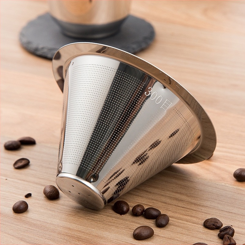 Pour-over kávé pohár rozsdamentes acél szűrővel és üveggel készült karafával, otthoni főzőkészlet