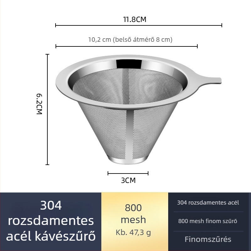 Pour-over kávé pohár rozsdamentes acél szűrővel és üveggel készült karafával, otthoni főzőkészlet