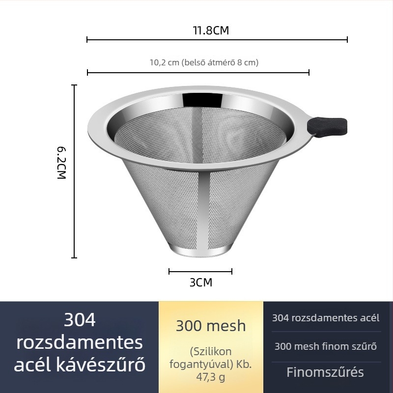 Pour-over kávé pohár rozsdamentes acél szűrővel és üveggel készült karafával, otthoni főzőkészlet