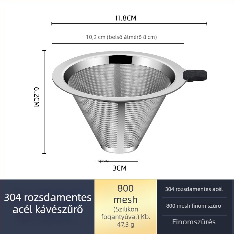 Pour-over kávé pohár rozsdamentes acél szűrővel és üveggel készült karafával, otthoni főzőkészlet