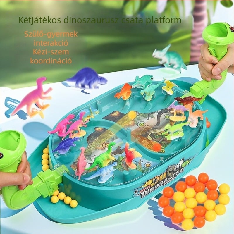 Asztali kétfős pinball dinoszaurusz témával, kézi golyókirúzóval – interaktív családi játék
