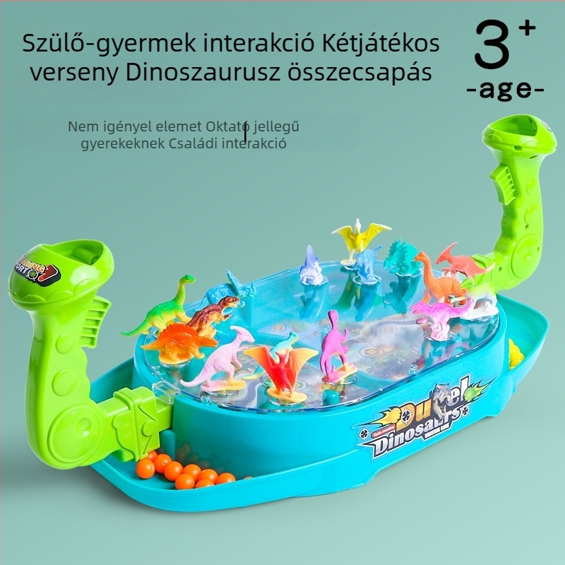 Asztali kétfős pinball dinoszaurusz témával, kézi golyókirúzóval – interaktív családi játék