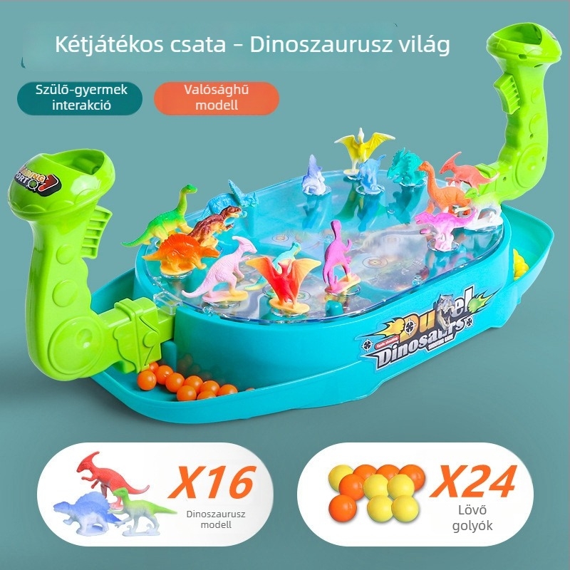 Asztali kétfős pinball dinoszaurusz témával, kézi golyókirúzóval – interaktív családi játék