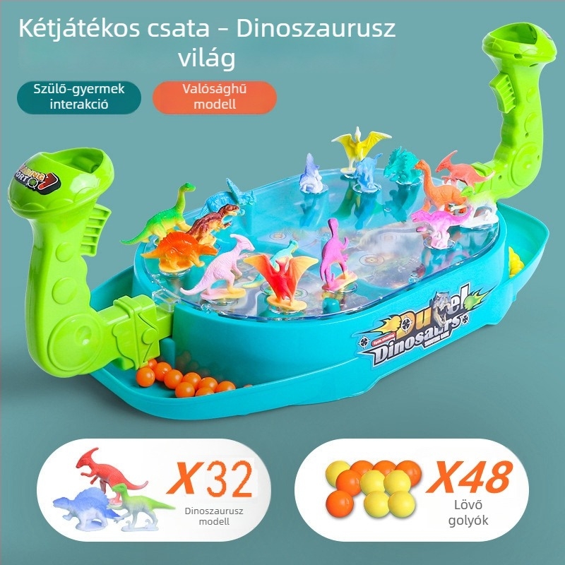 Asztali kétfős pinball dinoszaurusz témával, kézi golyókirúzóval – interaktív családi játék
