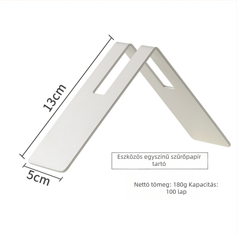 Rozsdamentes acél V60 szűrőpapír tartó és szűrőpapír tároló állvány, konikus/ventilátor alakú forma, kávé kiegészítők