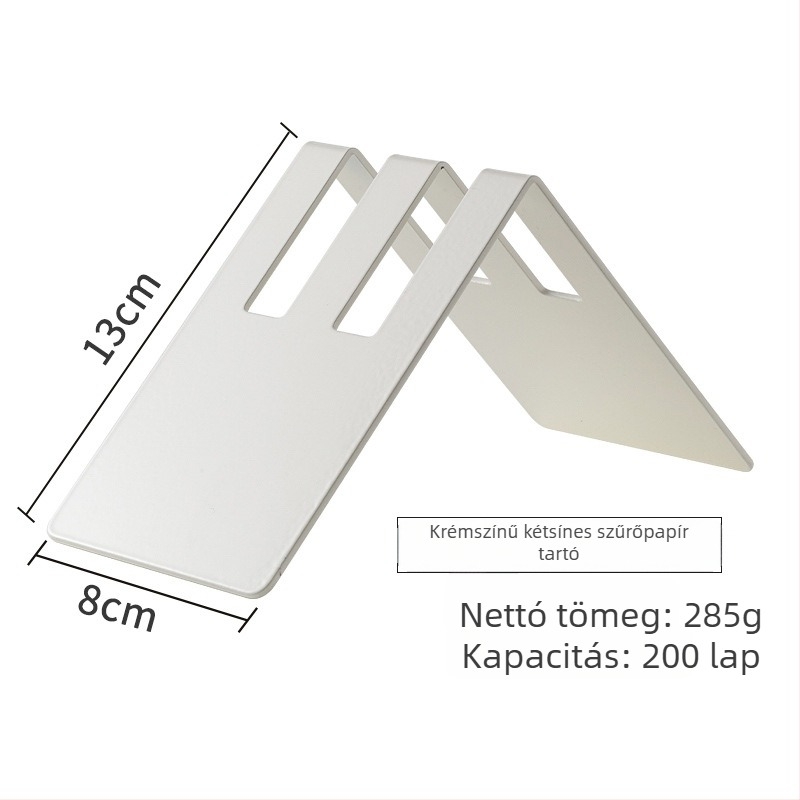 Rozsdamentes acél V60 szűrőpapír tartó és szűrőpapír tároló állvány, konikus/ventilátor alakú forma, kávé kiegészítők
