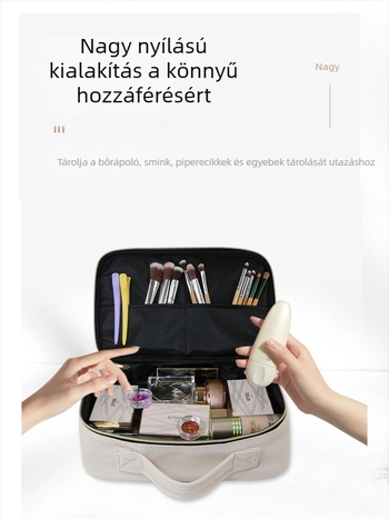 Puha kozmetikai táska ultra nagy kapacitással, vízálló, bőrápolási és higiéniai termékek rendezője, hordozható fogantyúval, női utazótáska, Licsi mintázat