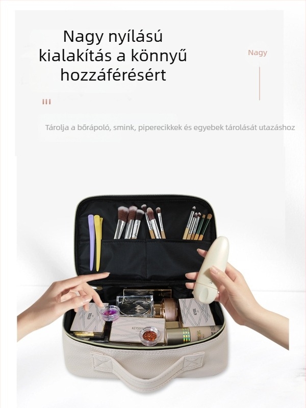 Puha kozmetikai táska ultra nagy kapacitással, vízálló, bőrápolási és higiéniai termékek rendezője, hordozható fogantyúval, női utazótáska, Licsi mintázat