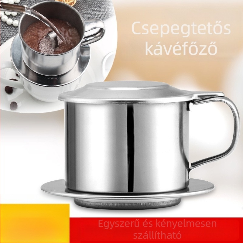 Rozsdamentes acélból készült csepegtető kávéfőző, újrahasználható fém szűrővel