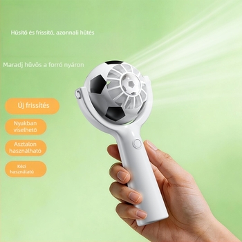 Futball-labda formájú kézi asztali ventilátor nyakpánttal, halk mini ventilátor nagy kapacitású beépített akkumulátorral és logónyomás