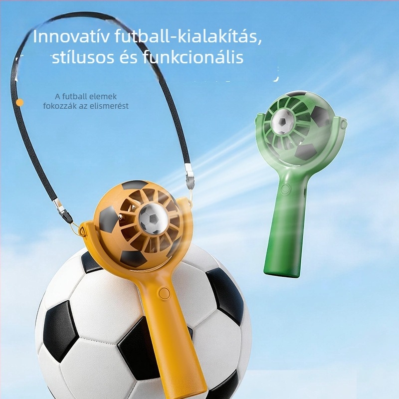 Futball-labda formájú kézi asztali ventilátor nyakpánttal, halk mini ventilátor nagy kapacitású beépített akkumulátorral és logónyomás