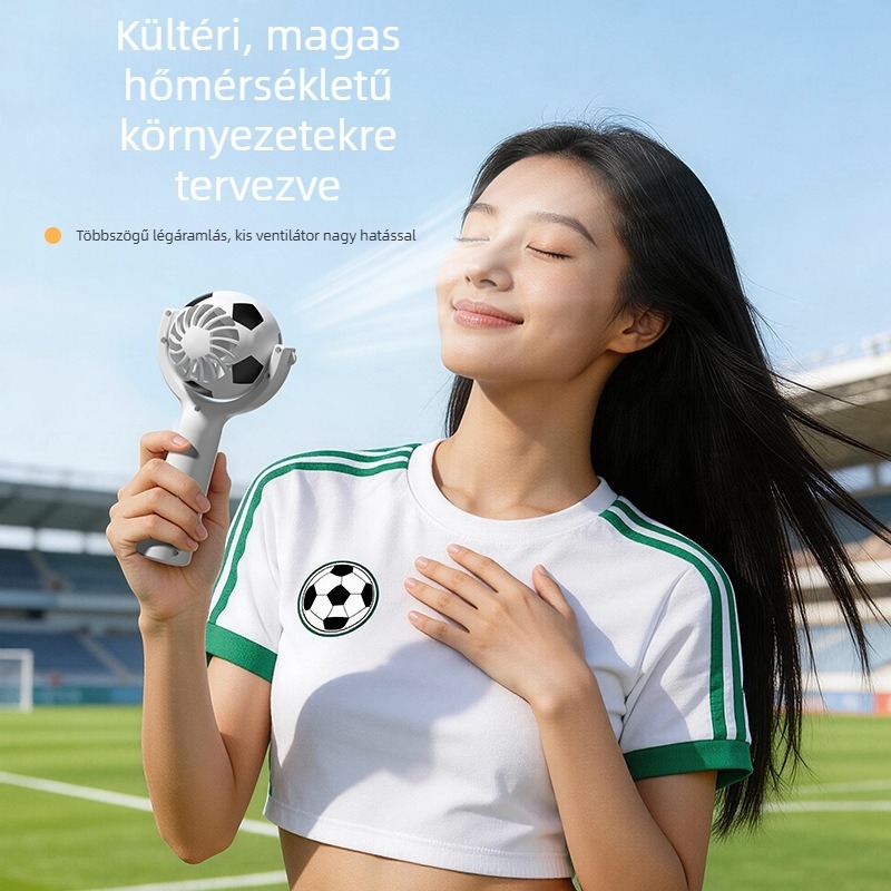 Futball-labda formájú kézi asztali ventilátor nyakpánttal, halk mini ventilátor nagy kapacitású beépített akkumulátorral és logónyomás