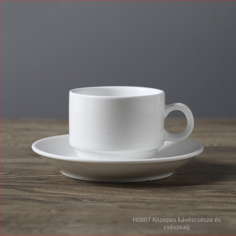 Porcelán kávéscsésze és aljával készlet, fehér, európai minimalista stílusú latte kávéscsésze, testreszabható logóval