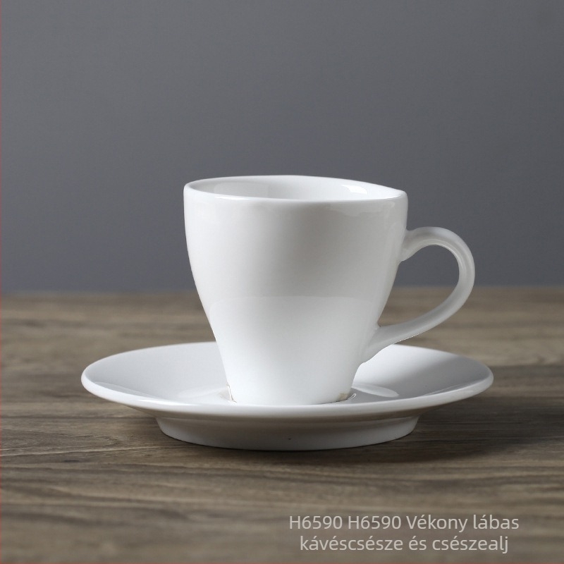 Porcelán kávéscsésze és aljával készlet, fehér, európai minimalista stílusú latte kávéscsésze, testreszabható logóval