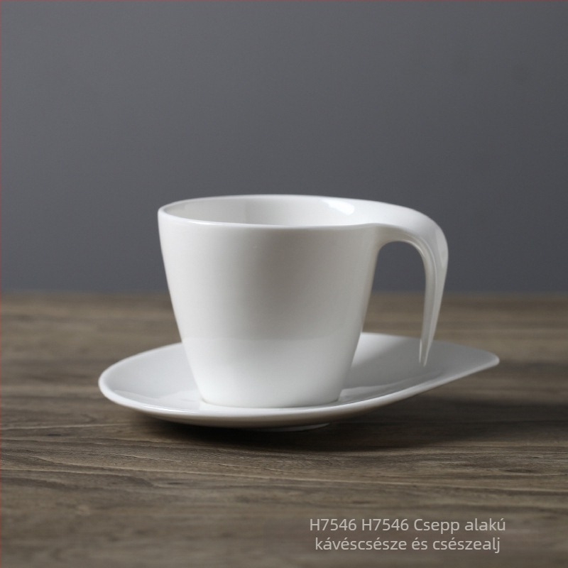 Porcelán kávéscsésze és aljával készlet, fehér, európai minimalista stílusú latte kávéscsésze, testreszabható logóval