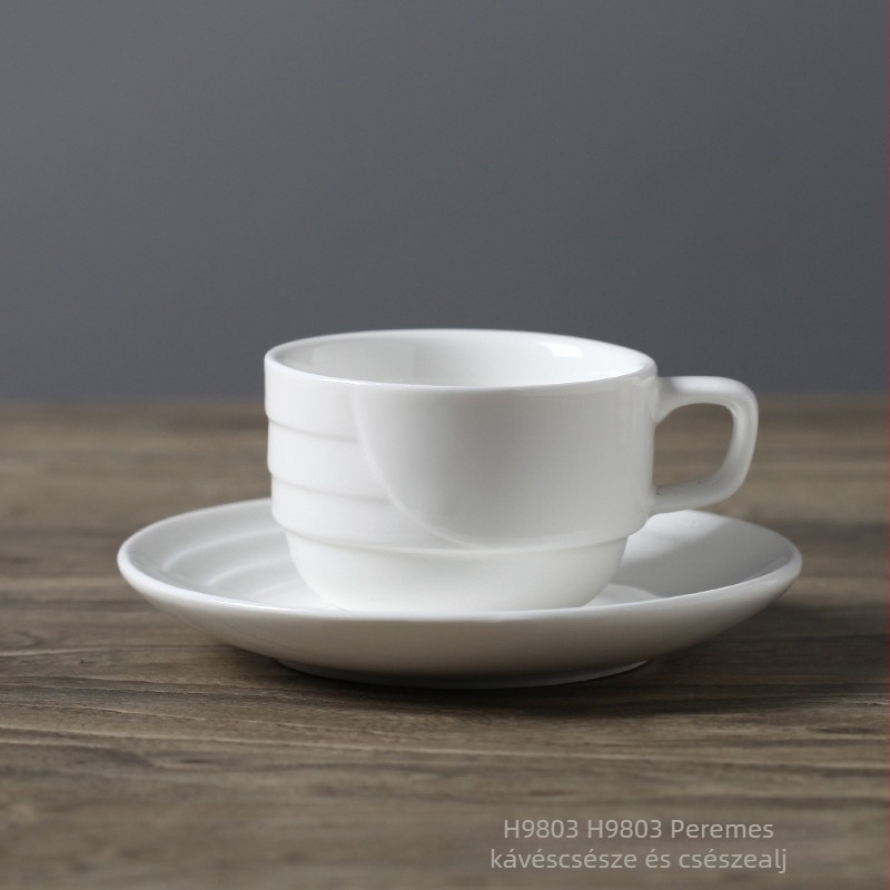 Porcelán kávéscsésze és aljával készlet, fehér, európai minimalista stílusú latte kávéscsésze, testreszabható logóval