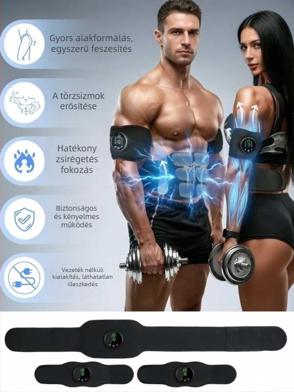 EMS hasizom-stimuláló okos fitnesz készülék és kényelmes alakformáló öv készlet otthoni edzéshez