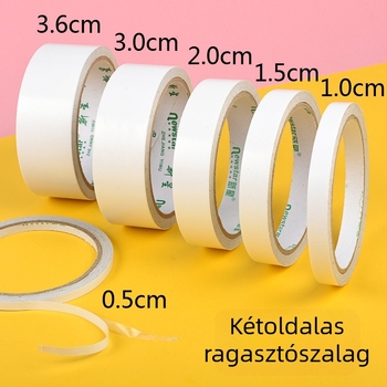Erőteljes kétoldalas ragasztószalag kézműves projektekhez, pamut alapú, 10 m tekercs, szélességek 0,5–2,0 cm