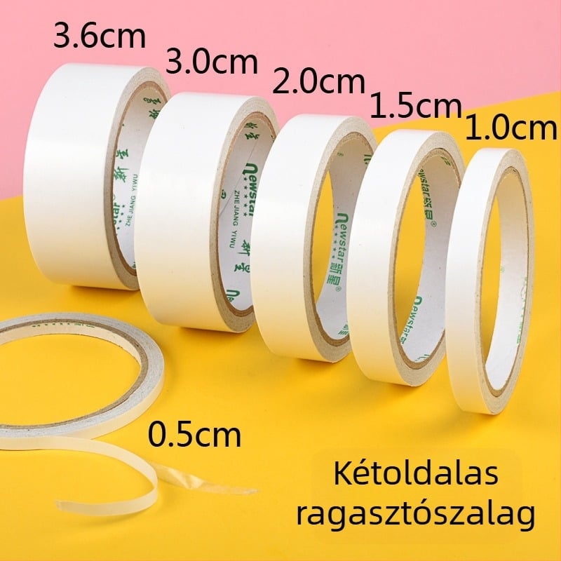 Erőteljes kétoldalas ragasztószalag kézműves projektekhez, pamut alapú, 10 m tekercs, szélességek 0,5–2,0 cm