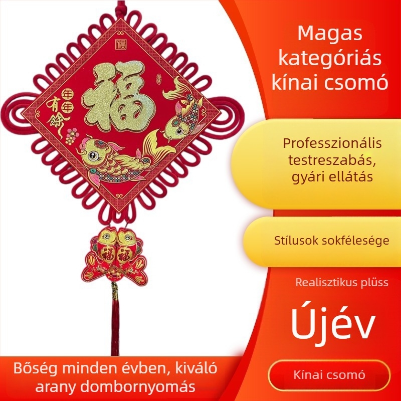 3D szerencsejel és kínai csomó – luxus falidekor a nappaliba és az előszobába, nagy béke csomó