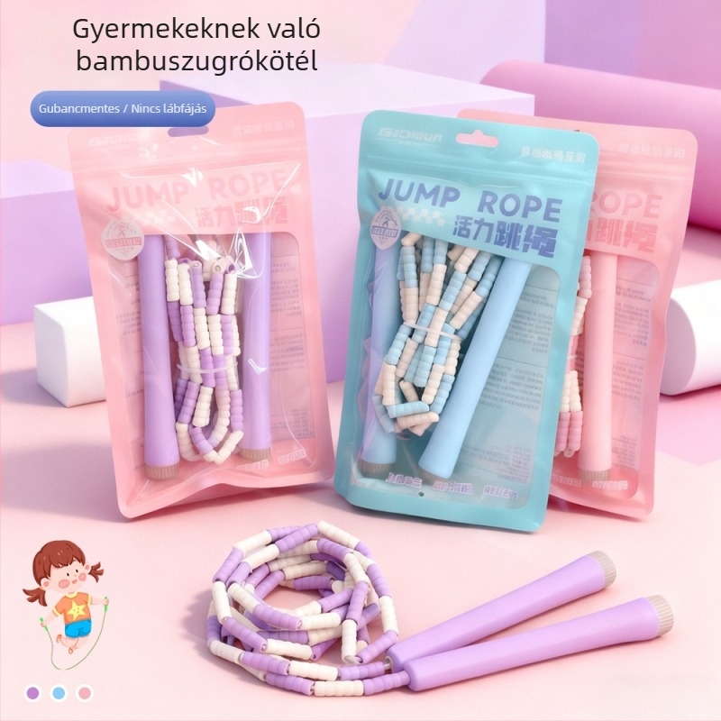 Új gyerekeknek szánt bambusz ugrókötél, állítható hosszúságú, kezdőknek és edzéshez