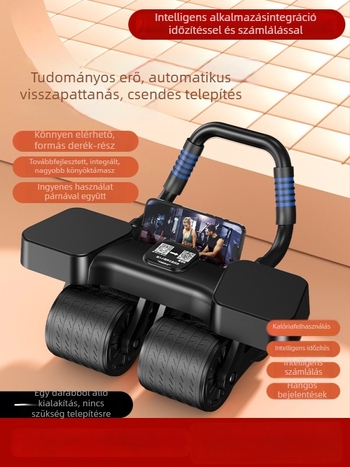 Négykerekű hasizom-korong könyöktámaszával, automatikus visszarugózással, AI-alkalmazással, időmérővel és kalóriaszámlálóval