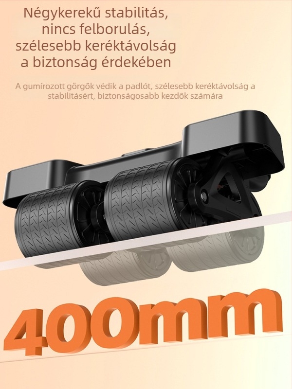 Négykerekű hasizom-korong könyöktámaszával, automatikus visszarugózással, AI-alkalmazással, időmérővel és kalóriaszámlálóval