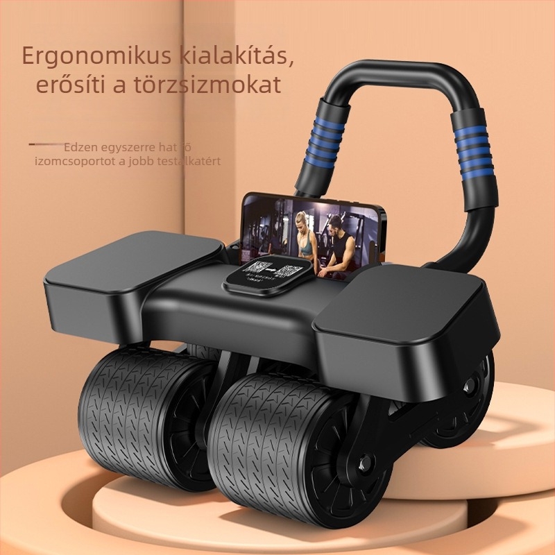 Négykerekű hasizom-korong könyöktámaszával, automatikus visszarugózással, AI-alkalmazással, időmérővel és kalóriaszámlálóval