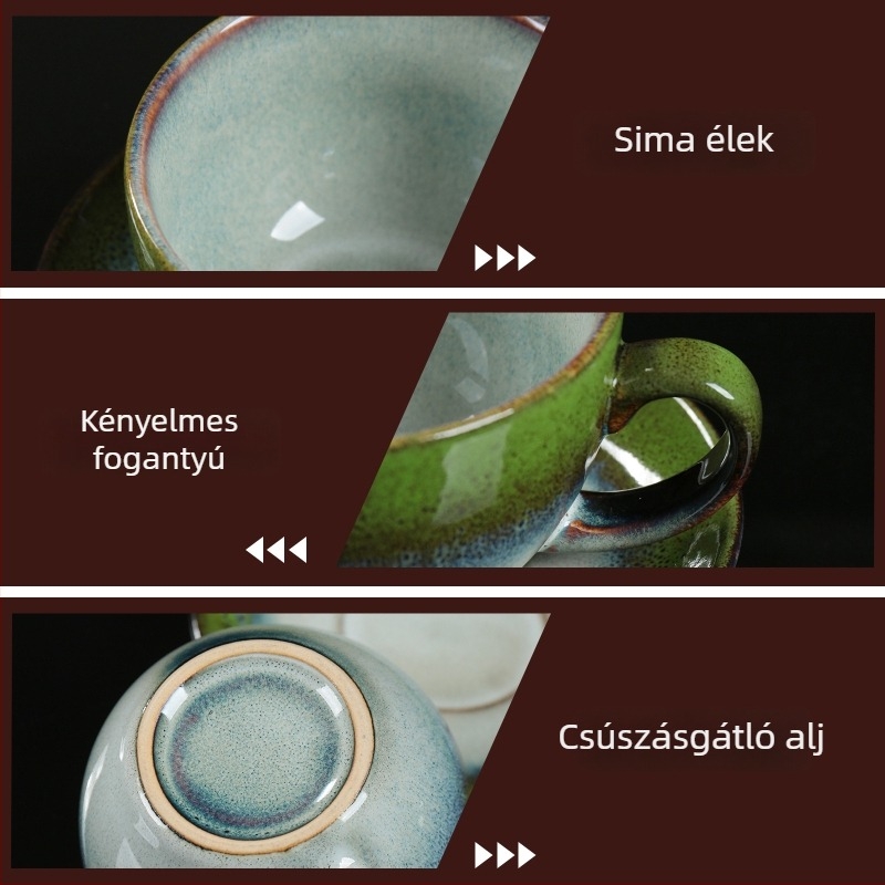 Kiln-által sütött kerámia kávéscsésze és alátét szett, retro délutáni latte stílusban, hőálló és mosogatógépben mosható.