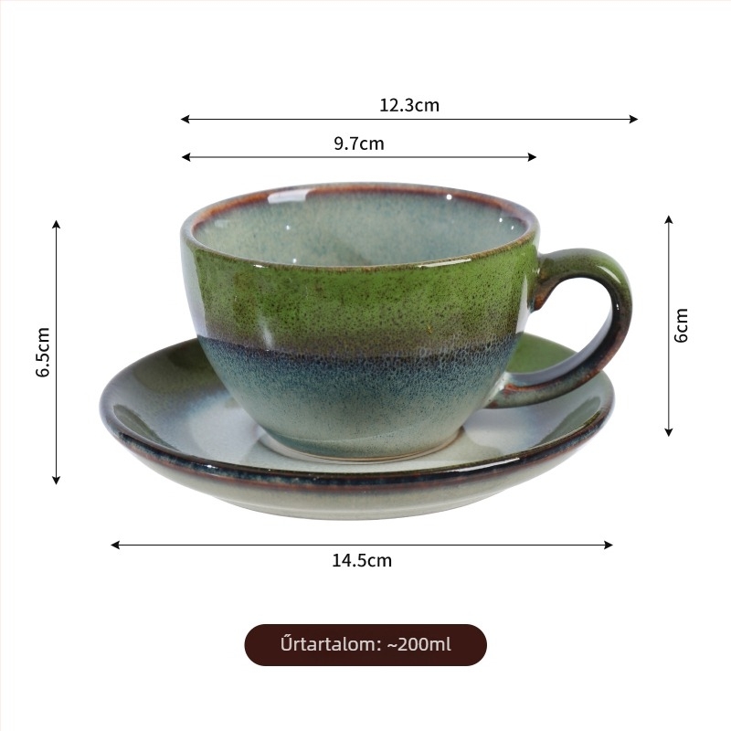 Kiln-által sütött kerámia kávéscsésze és alátét szett, retro délutáni latte stílusban, hőálló és mosogatógépben mosható.