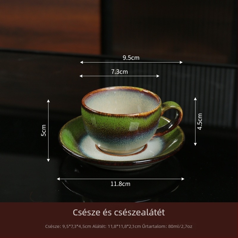 Kiln-által sütött kerámia kávéscsésze és alátét szett, retro délutáni latte stílusban, hőálló és mosogatógépben mosható.