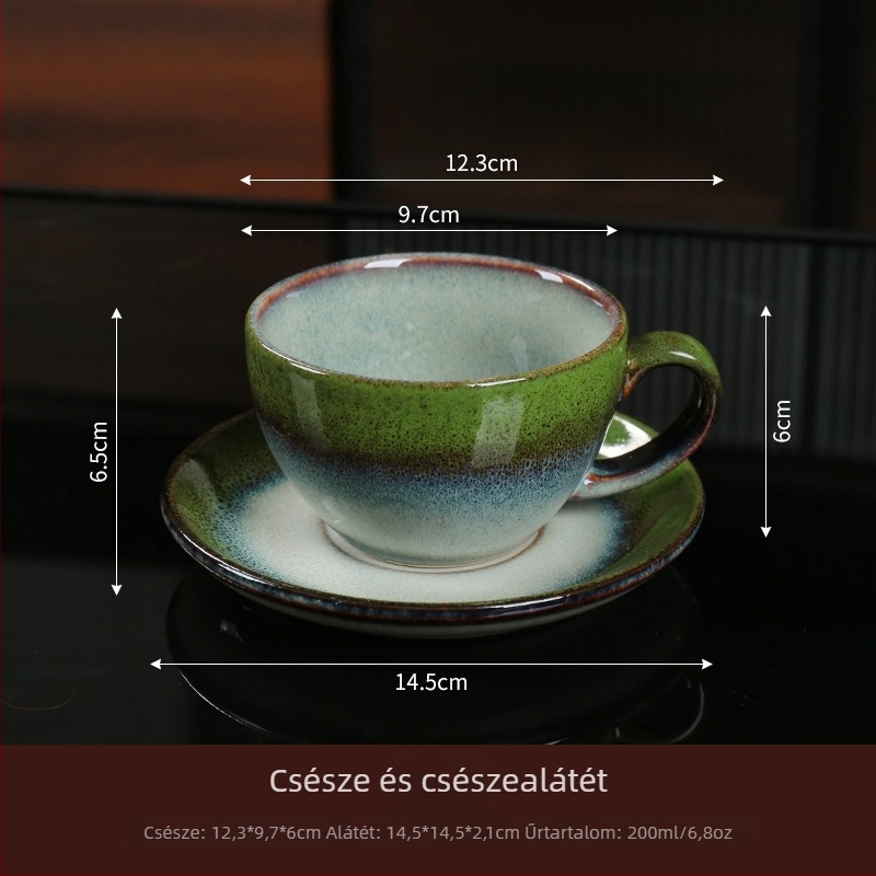 Kiln-által sütött kerámia kávéscsésze és alátét szett, retro délutáni latte stílusban, hőálló és mosogatógépben mosható.