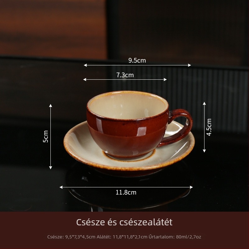 Kiln-által sütött kerámia kávéscsésze és alátét szett, retro délutáni latte stílusban, hőálló és mosogatógépben mosható.