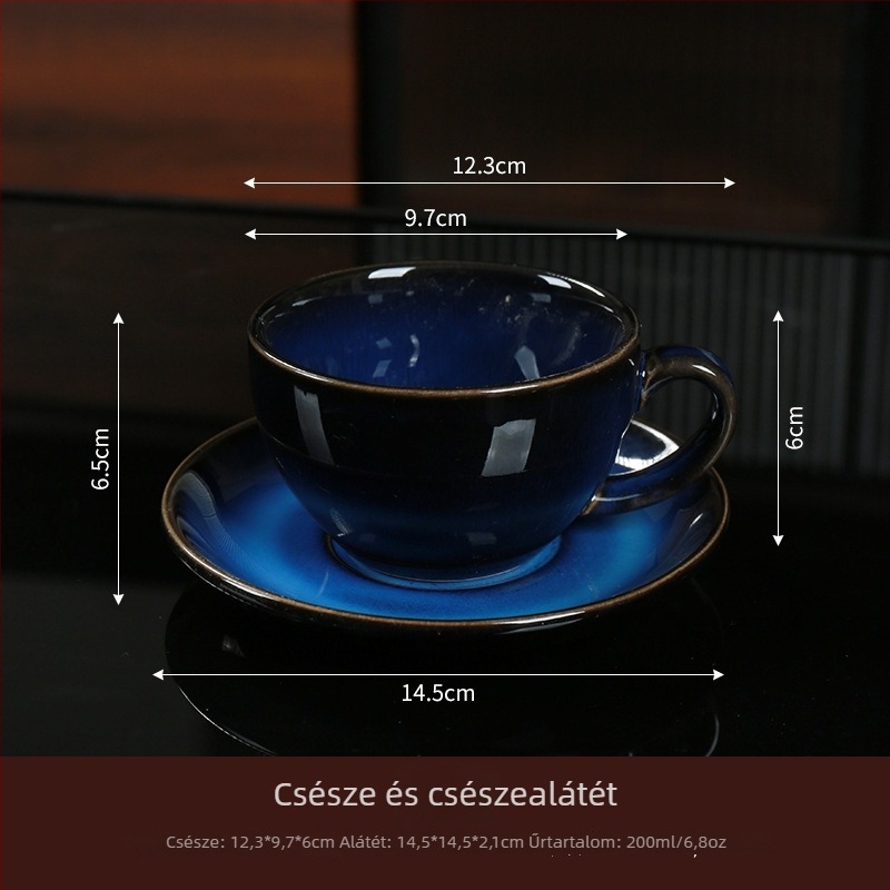 Kiln-által sütött kerámia kávéscsésze és alátét szett, retro délutáni latte stílusban, hőálló és mosogatógépben mosható.