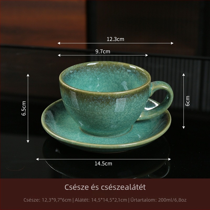 Kiln-által sütött kerámia kávéscsésze és alátét szett, retro délutáni latte stílusban, hőálló és mosogatógépben mosható.