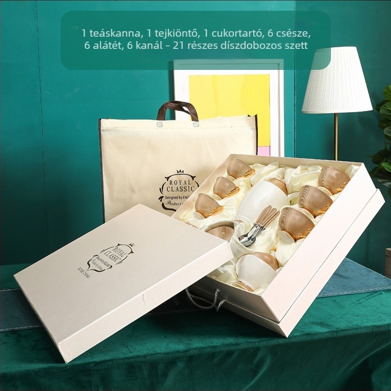 Európai stílusú csont porcelán kávéscsésze és aljával készlet, délutáni luxus tea készlet virágmintával