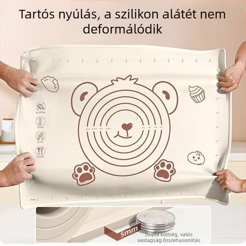 Nagy méretű, vastag szilikon dagasztó matrac – csúszásmentes, élelmiszer-biztonságú, mérőskálával